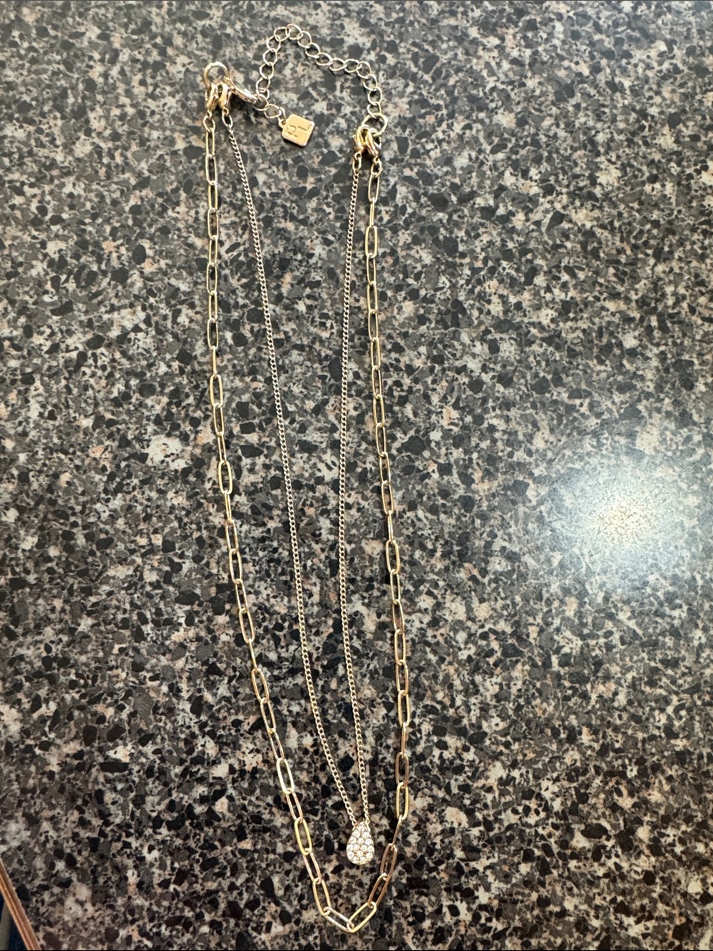 ParkLane Layered Gold-Tone Pendant Necklace with Teardrop Crystal Charm